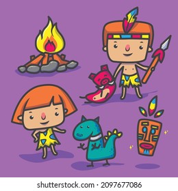 Stone Age couple with dinosaur pet
