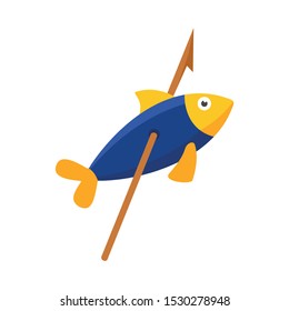 Stone age fish in arrow icon. Flat illustration of stone age fish in arrow vector icon for web design