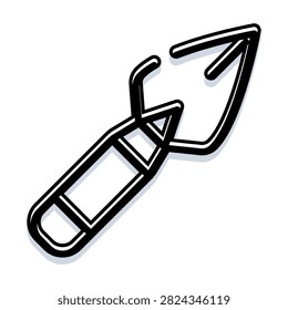 Stone age flint spearhead line art icon minimalist black and white outline of an ancient hunting tool, prehistoric artifact symbol for archaeology, history, and discovery