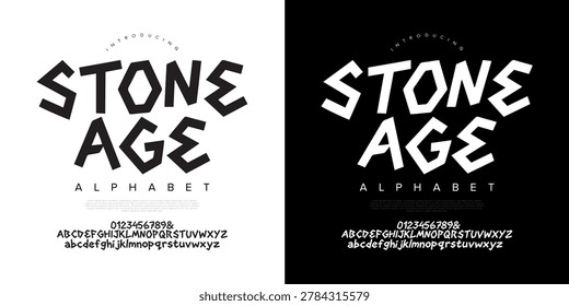 Stone Age geometric angular display font inspired by ancient tribal carvings and prehistoric stone textures