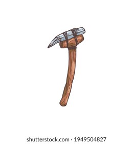 Stone Age Hammer Tool Made Of Shaped Rock, Sketch Vector Illustration Isolated.