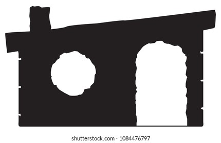 A stone age house silhouette isolated on a white background