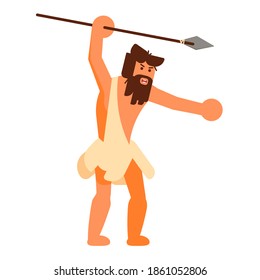 Stone age human icon isolated on white background. Vector illustration. Homo sapiens hunter man.