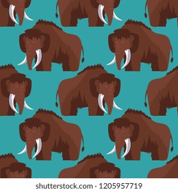 Stone age mammoth seamless pattern color background. Vector flat illustration