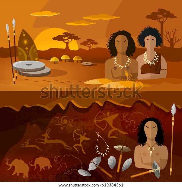 Stone Age Neanderthal Family Cave Prehistoric Stock Vector (Royalty ...