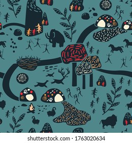 Stone age pattern seamless design. Decoration textile and paper series