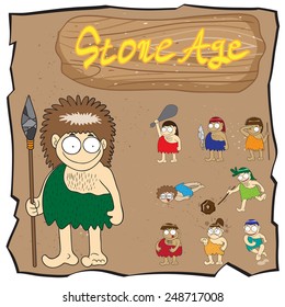Stone age people cartoon vector