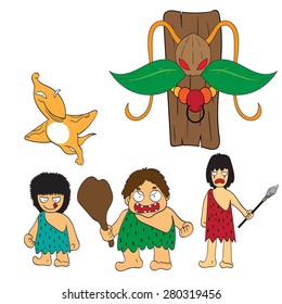 Stone age people cartoon vector illustration
