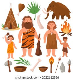 Stone Age People Prehistoric Times Cartoon Stock Vector (Royalty Free ...