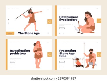 Stone age prehistory and tribal neanderthal people investigation and studying landing page