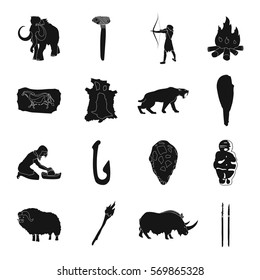 Stone age set icons in black style. Big collection of stone age vector symbol stock illustration