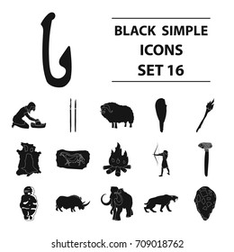 Stone age set icons in black style. Big collection of stone age vector symbol stock illustration