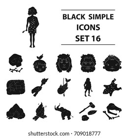 Stone age set icons in black style. Big collection of stone age vector symbol stock illustration