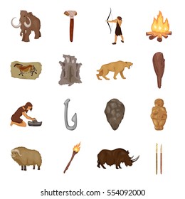 Stone age set icons in cartoon style. Big collection of stone age vector symbol stock illustration