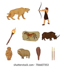 Stone age set icons in cartoon style. Big collection of stone age vector symbol stock illustration