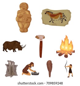 Stone age set icons in cartoon style. Big collection of stone age vector symbol stock illustration