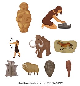 Stone age set icons in cartoon style. Big collection of stone age vector symbol stock illustration