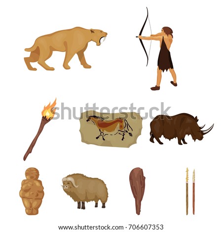 Stone age set icons in cartoon style. Big collection of stone age vector symbol stock illustration