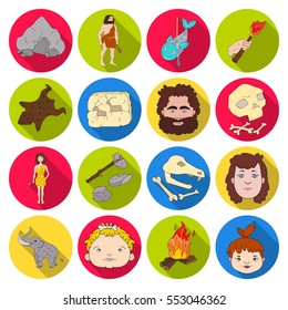 Stone age set icons in flat style. Big collection of stone age vector symbol stock illustration