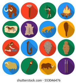 Stone age set icons in flat style. Big collection of stone age vector symbol stock illustration