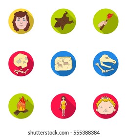 Stone age set icons in flat style. Big collection of stone age vector symbol stock illustration