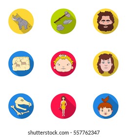 Stone age set icons in flat style. Big collection of stone age vector symbol stock illustration