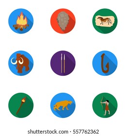 Stone age set icons in flat style. Big collection of stone age vector symbol stock illustration