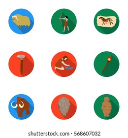 Stone age set icons in flat style. Big collection of stone age vector symbol stock illustration