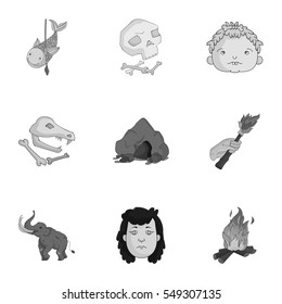 Stone age set icons in monochrome style. Big collection of stone age vector symbol stock illustration