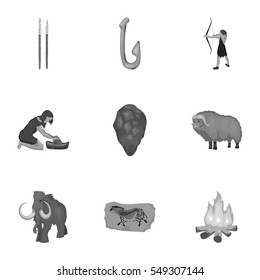 Stone age set icons in monochrome style. Big collection of stone age vector symbol stock illustration
