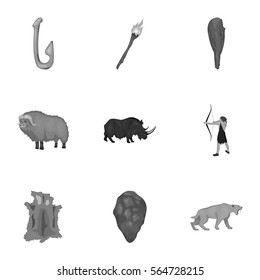 Stone age set icons in monochrome style. Big collection of stone age vector symbol stock illustration