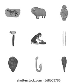 Stone age set icons in monochrome style. Big collection of stone age vector symbol stock illustration