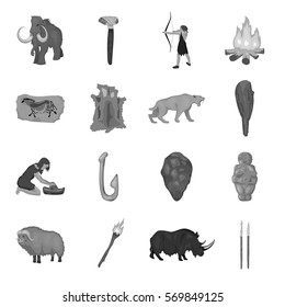 Stone age set icons in monochrome style. Big collection of stone age vector symbol stock illustration