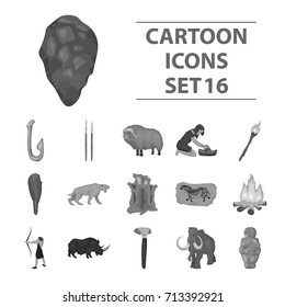 Stone age set icons in monochrome style. Big collection of stone age vector symbol stock illustration
