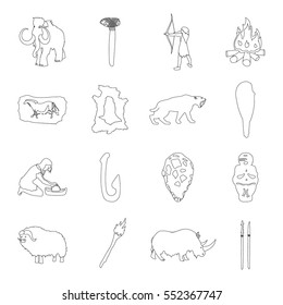 Stone age set icons in outline style. Big collection of stone age vector symbol stock illustration