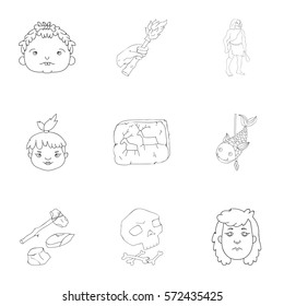 Stone age set icons in outline style. Big collection of stone age vector symbol stock illustration