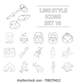 Stone age set icons in outline style. Big collection of stone age vector symbol stock illustration