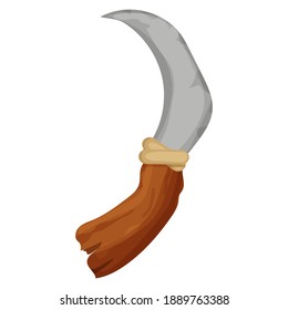 Stone age tool, weapon, knife from sharpen stone and wood stick isolated on white background in cartoon style. History primitive equipment. 