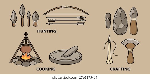 Stone Age Tools Primitive Hunting Equipment Illustration