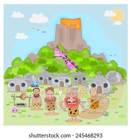 Stone Age Vector Illustration/Hand drawn cartoon illustration of prehistoric time . EPS 10.
