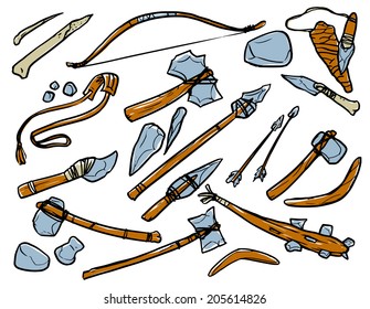 Stone Age Weapons Black White Contour Stock Vector (Royalty Free) 205614826