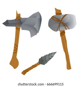 Stone age weapons. Vector illustration isolated on white background
