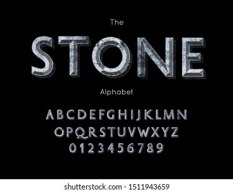 Stone alphabet and font. Vector abc, numbers and letters