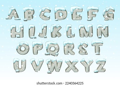 Stone alphabet set with snow