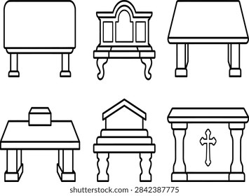 Stone altars and ancient sacrificial stone structures doodle set vector isolated on white background. Stone altar, ancient altar, sacrificial stone, pagan altar.
