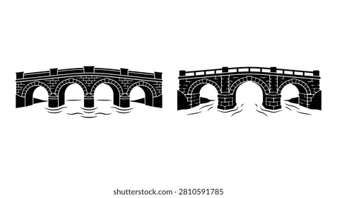 Stone arch bridges with water reflections black and white silhouette bridge arches masonry architecture aqueduct