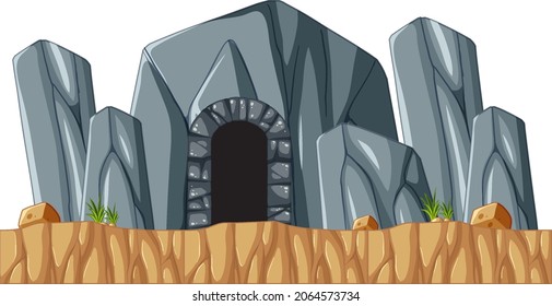 Stone arch in cave style on white background illustration