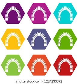 Stone arch icons 9 set coloful isolated on white for web