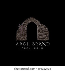 Stone arch vector logo design. Vintage arch illustration. 