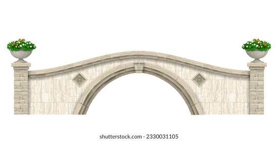 Stone arched ancient bridge made of boulders